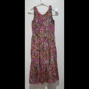 J Crew Dress Size XS Tiered Floral Pink Back Zip  17" P2P  Approx 29" Waist